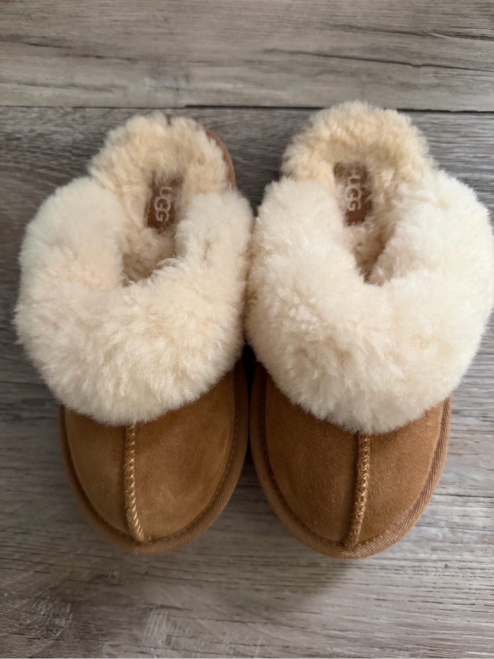 UGG Kids Chestnut Suede Slip-On Shearling Lined Clogs